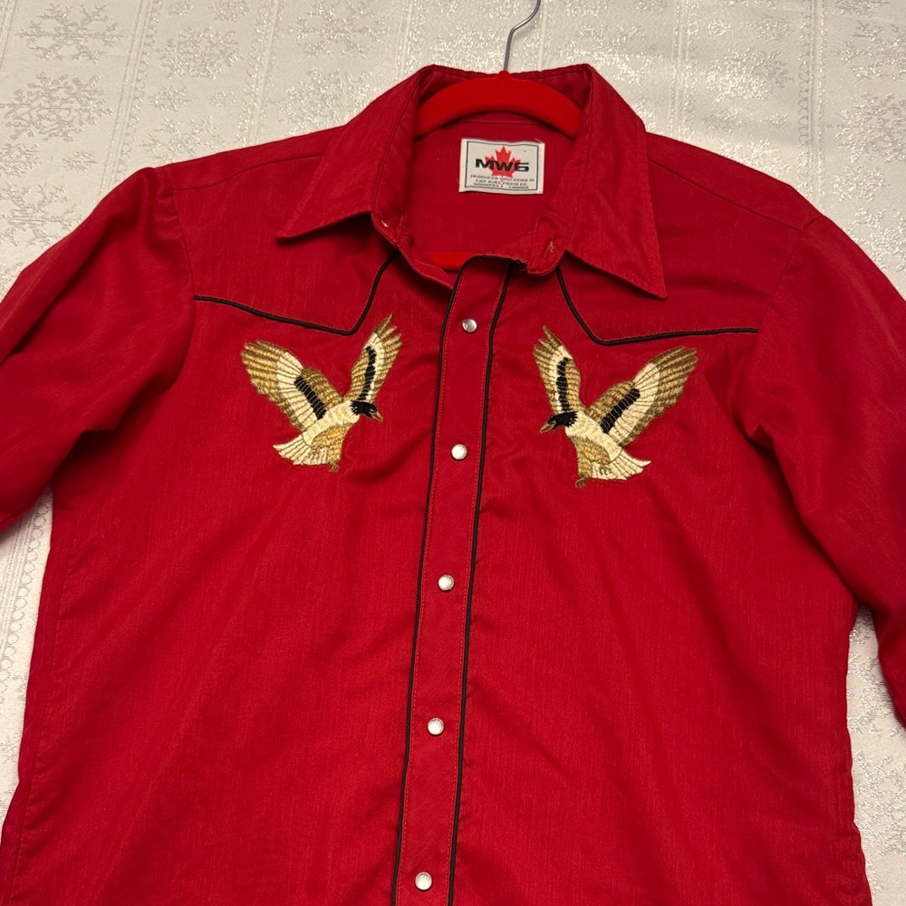 Nudie's Red Western Shirt with Embroidered Birds